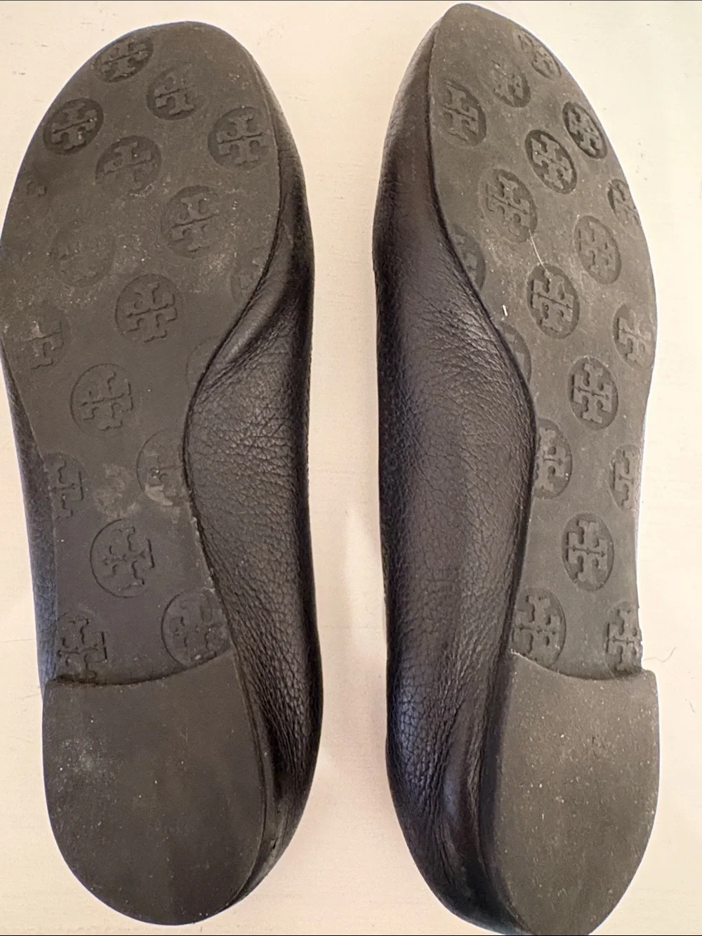Tory Burch Black Leather Logo Ballet Flats